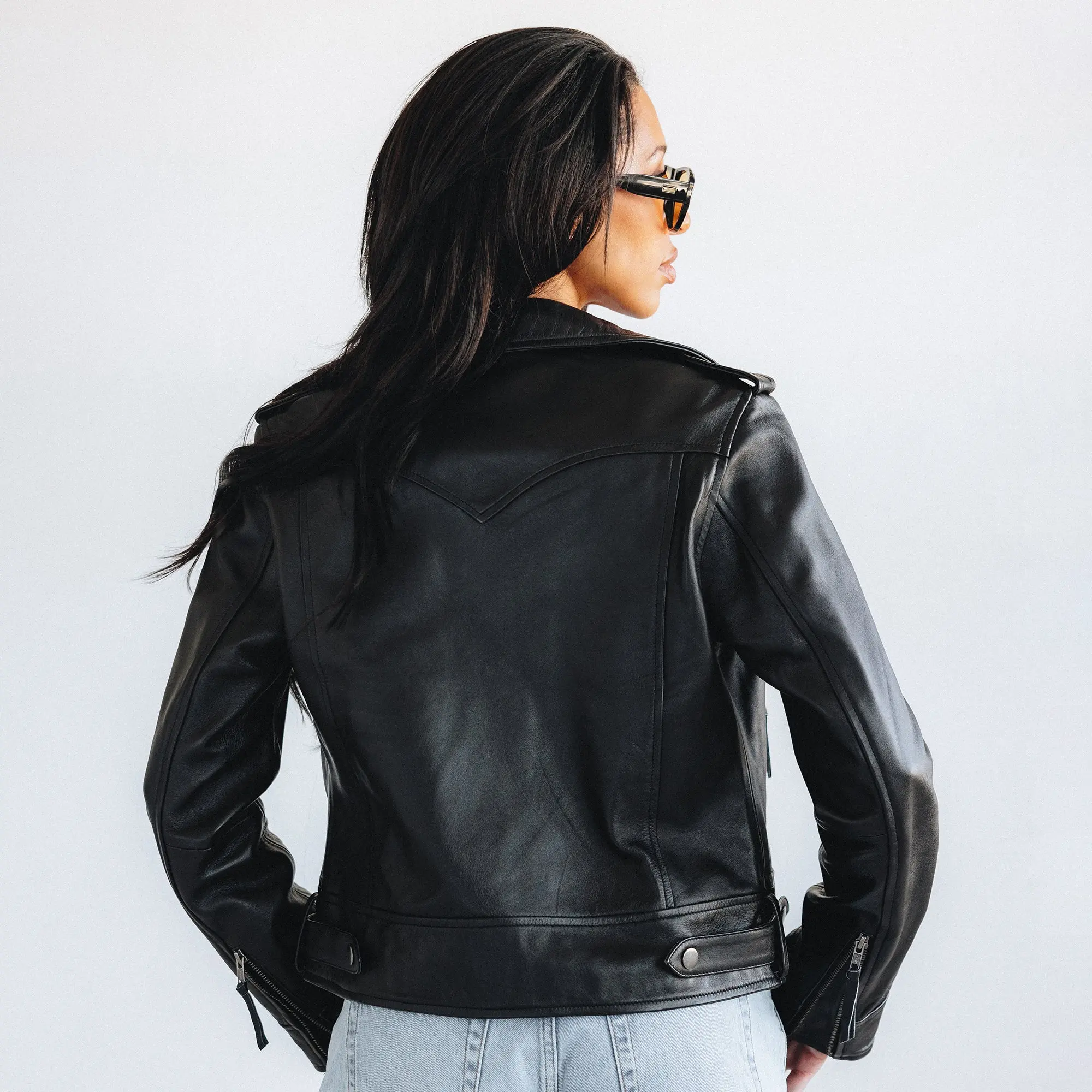 Basic Biker Jacket - Jet Black Leather - Image 2