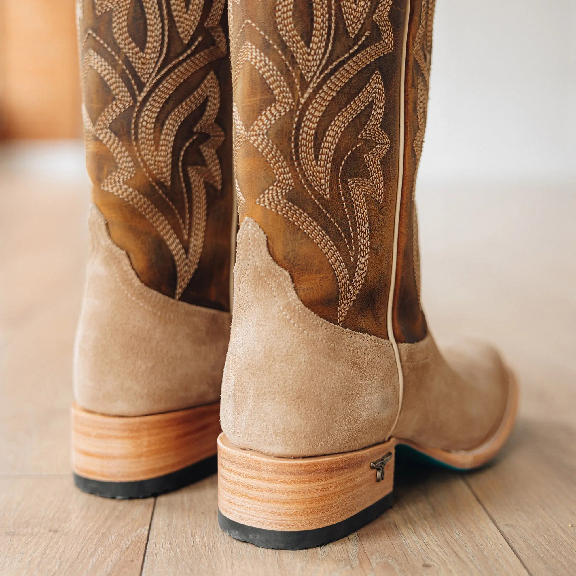 Classic Square Boot - Latte Suede and Burnt Caramel - Image 13