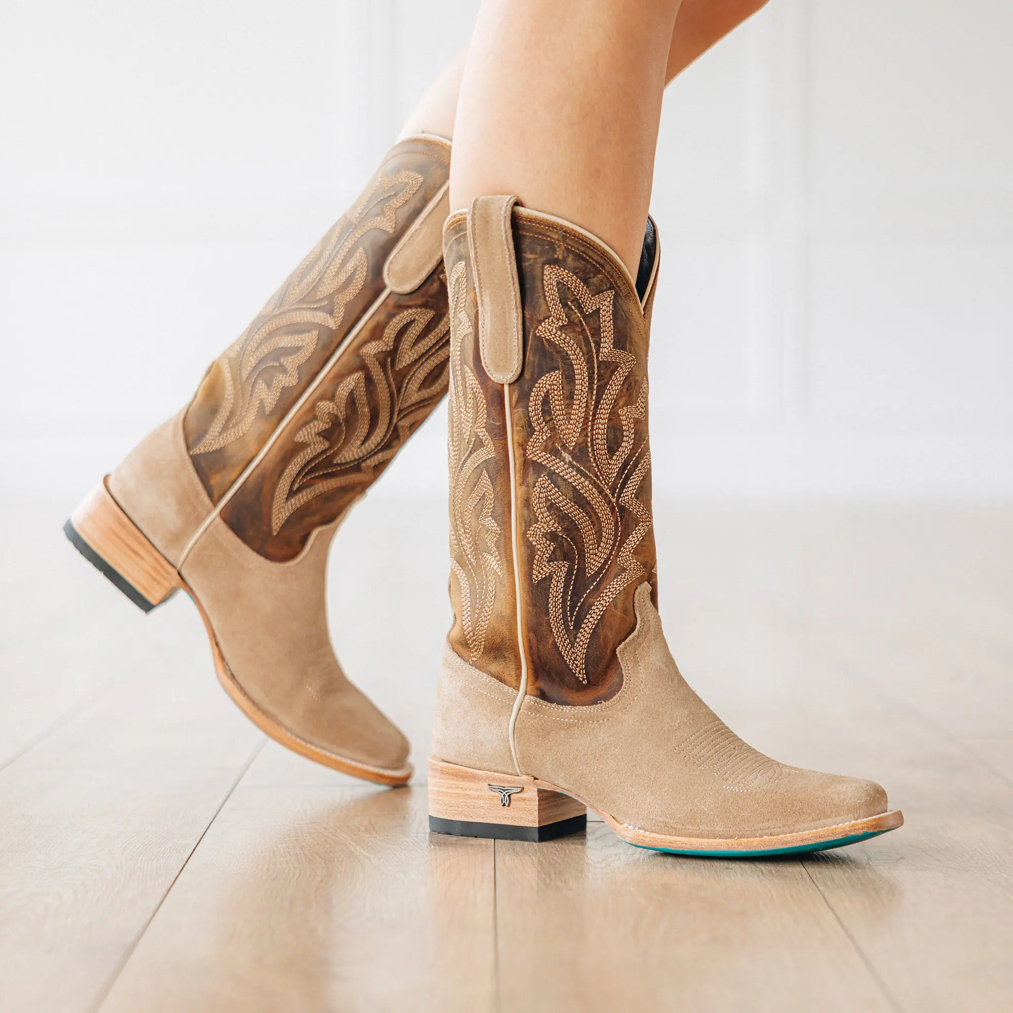 Classic Square Boot - Latte Suede and Burnt Caramel - Image 2