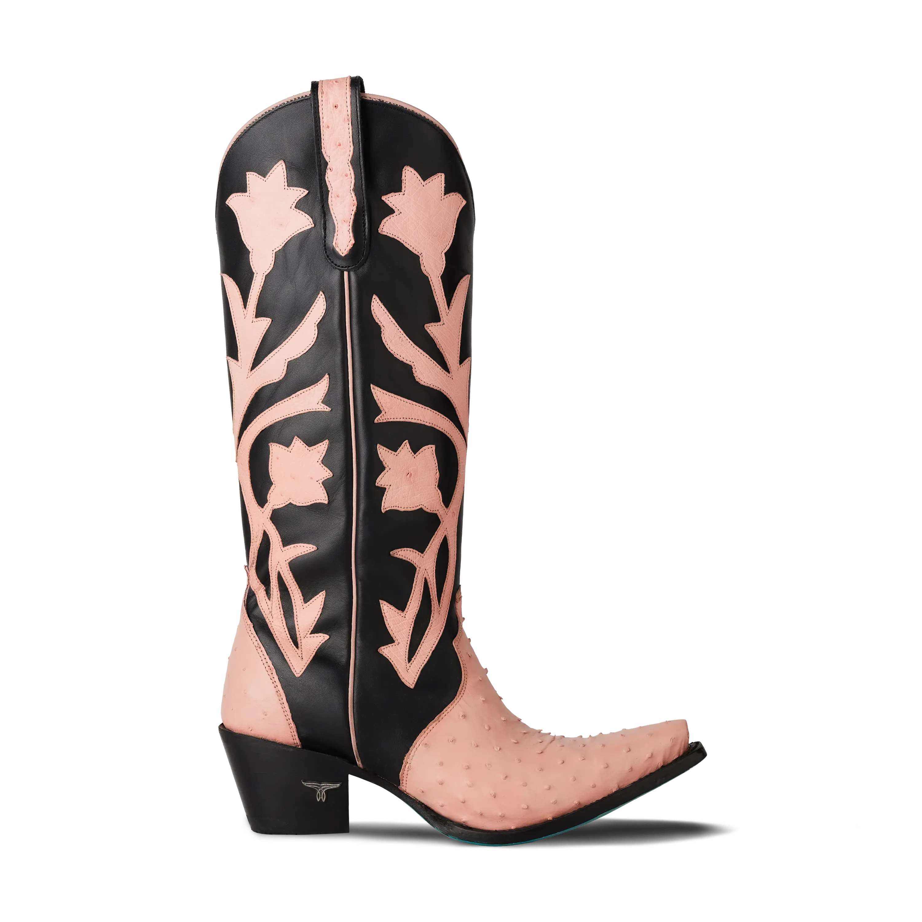 Jolene Exotic Boot - Blush Ostrich & Jet Black - Image 3