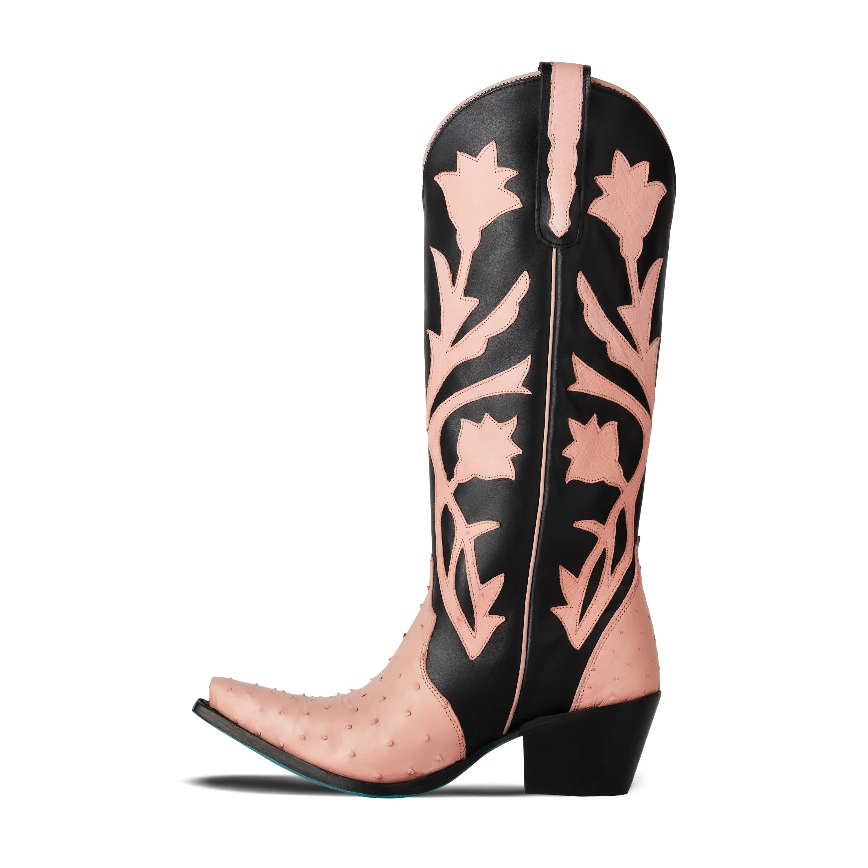 Jolene Exotic Boot - Blush Ostrich & Jet Black - Image 4