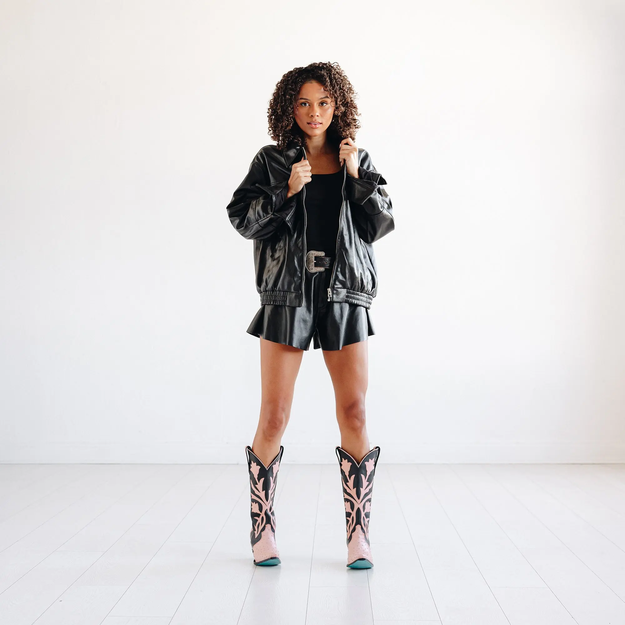 Jolene Exotic Boot - Blush Ostrich & Jet Black - Image 8